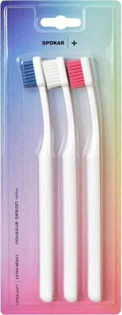 Набір зубних щіток Spokar Plus Дуже м'яка 3 шт. (8593534341982_Синя/Біла/Рожева)
