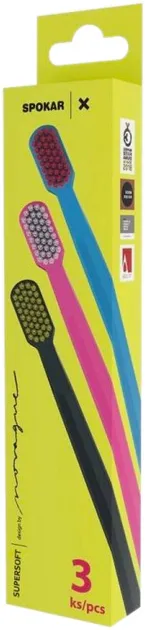 Набір зубних щіток Spokar Х Supersoft 3 шт Блакитна + Сіра + Рожева (8593534342040_блакитний_рожевий_сірий)