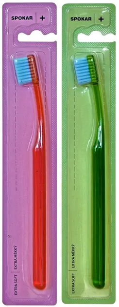 Набір зубних щіток Spokar Plus Екстрам'яка Червона + Зелена 2 шт (8593534341791_червоно_зелена)