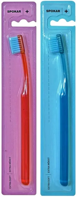Набір зубних щіток Spokar Plus Екстрам'яка Червона + Синя 2 шт (8593534341791) Червоно-синій
