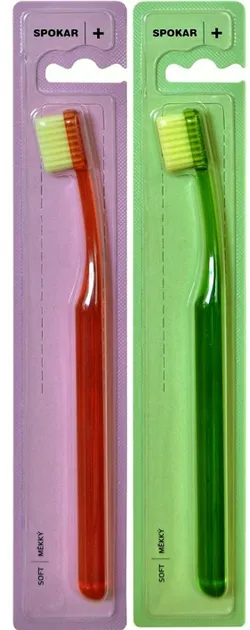 Набір зубних щіток Spokar Plus М'яка Червона + Зелена 2 шт (8593534341807)