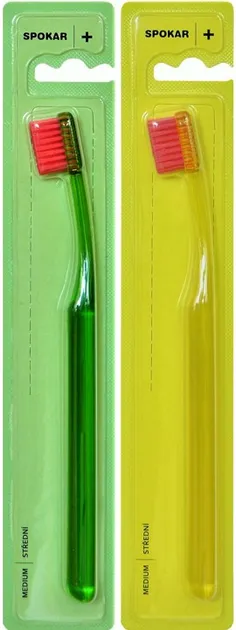 Набір зубних щіток Spokar Plus Середньої жорсткості Жовта + Зелена 2 шт (8593534341814_жовто_зелена)