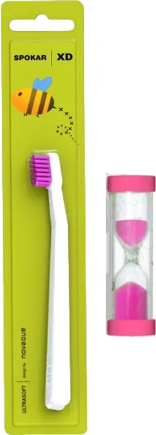 Дитяча зубна щітка Spokar XD Ultrasoft з пісочним годинником Біло-рожева (8593534342156_бело-розовая_с песочными часами)