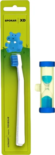 Дитяча зубна щітка Spokar XD Ultrasoft з пісочним годинником Біло-блакитна (8593534342156_бело-голубая_с песочными часами)