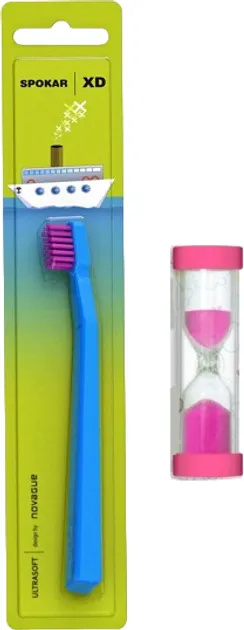 Дитяча зубна щітка Spokar XD Ultrasoft з пісочним годинником Синьо-рожева (8593534342156_сине-розовая_с песочными часами)