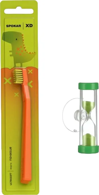 Дитяча зубна щітка Spokar XD Ultrasoft з пісочним годинником Помаранчево-жовта (8593534342156_оранжево-желтая_с песочными часами)