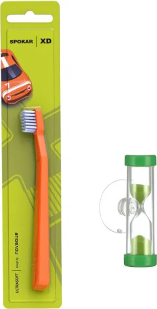 Дитяча зубна щітка Spokar XD Ultrasoft з пісочним годинником Помаранчево-біла (8593534342156_оранжево-белая_с песочными часами)