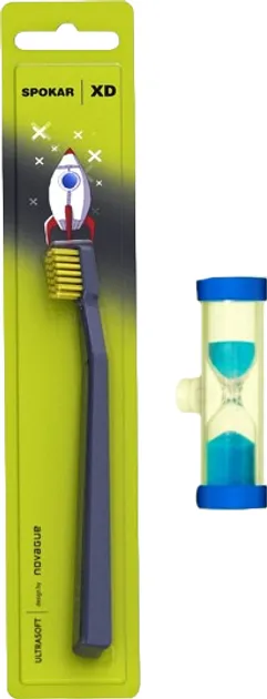 Дитяча зубна щітка Spokar XD Ultrasoft з пісочним годинником Сіро-жовта (8593534342156_серо-желтая_с песочными часами)