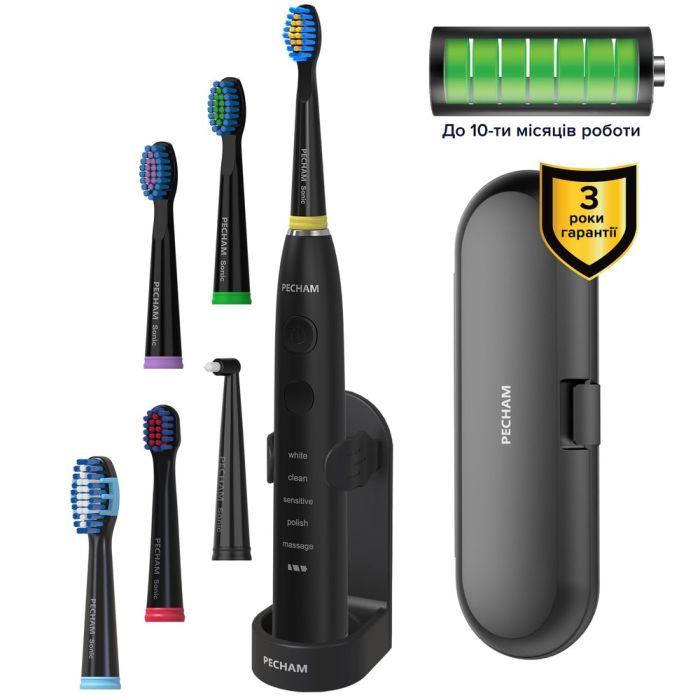 Електрична звукова зубна щітка Pecham Black Travel PC-085