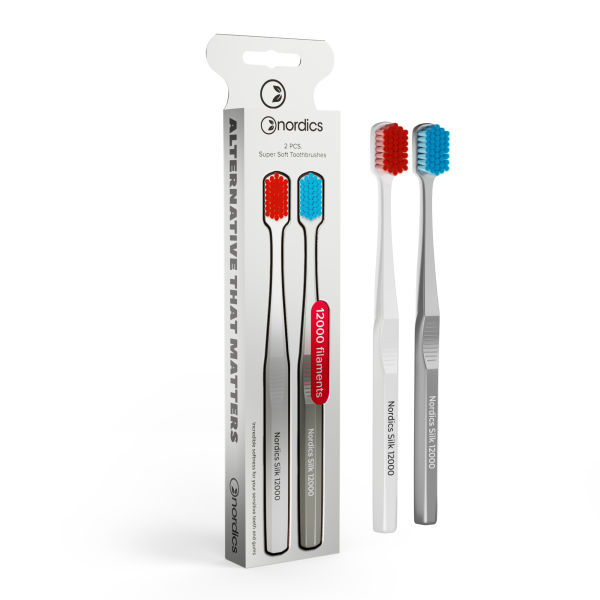 Набір преміальних щіток для чутливих зубів Nordics SILK 12000 Ultra Soft, біла та сіра
