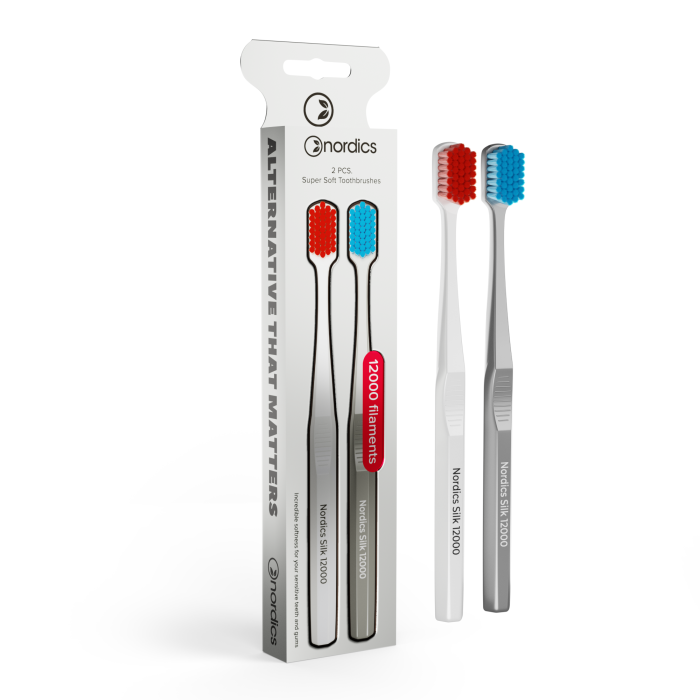 Набір преміальних щіток для чутливих зубів Nordics SILK 12000 Ultra Soft, біла та сіра
