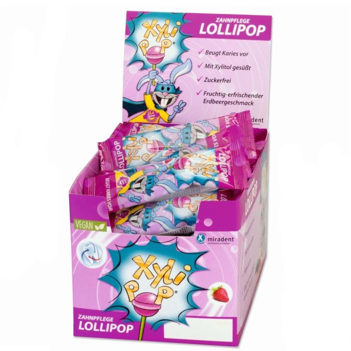 Льодяник на паличці з ксилітом Miradent XyliPOP Полуниця 50 шт